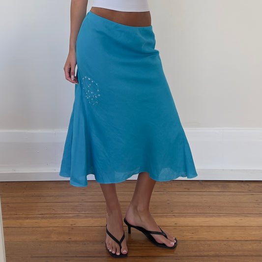 blue linen midi skirt