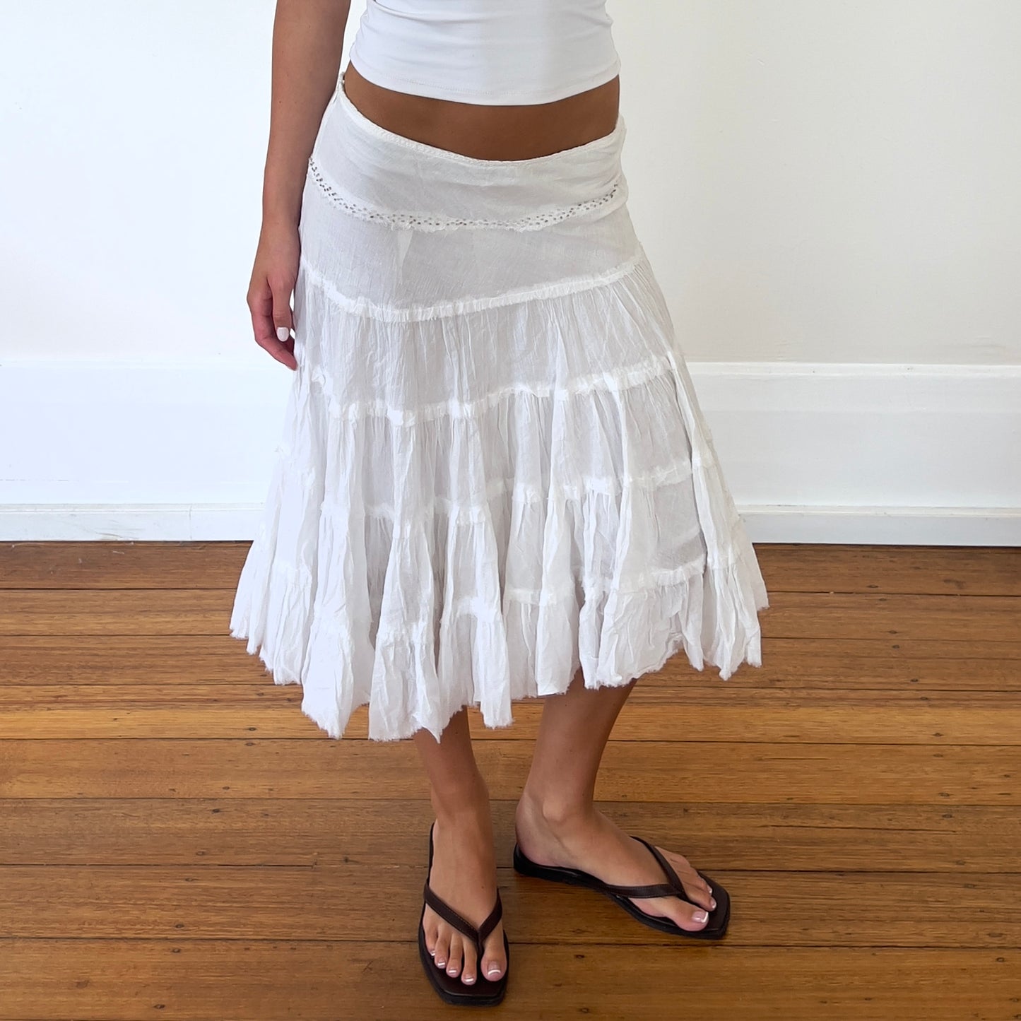 white cotton midi skirt
