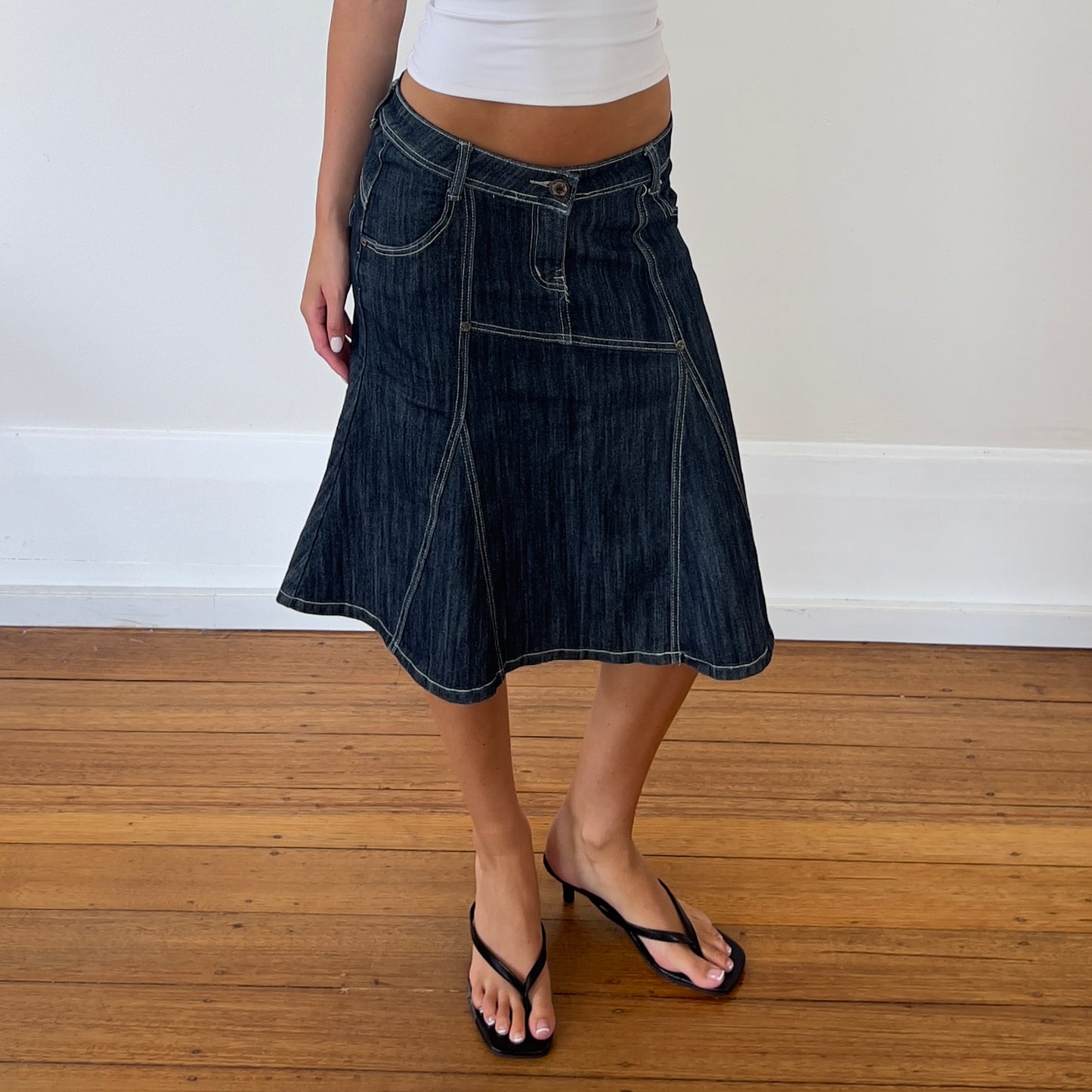 denim midi skirt