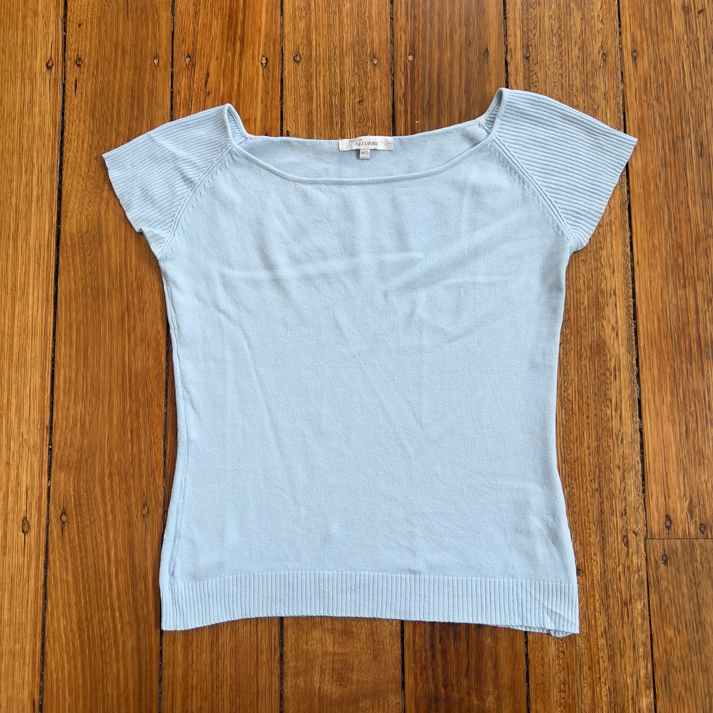 blue wide neck tee