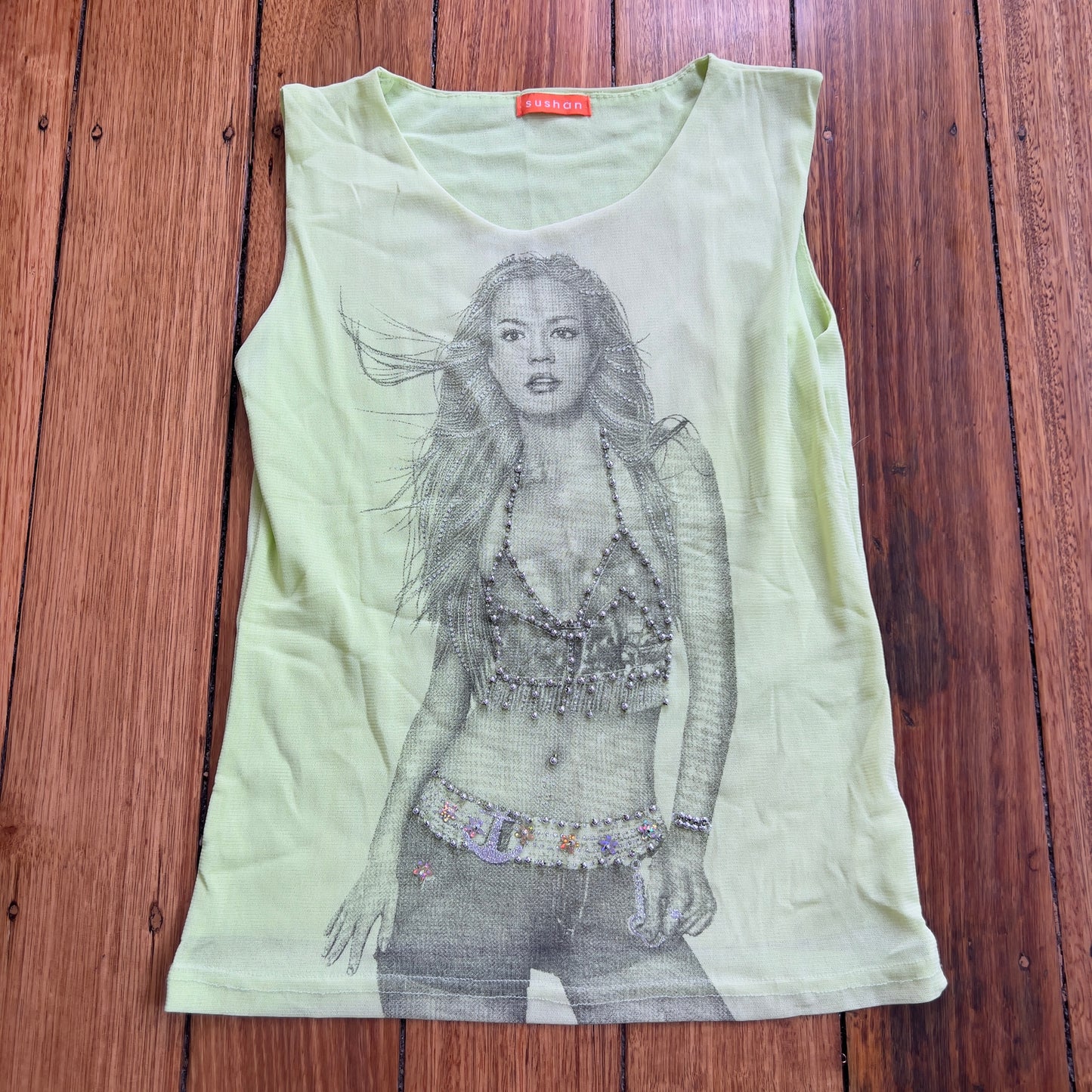 graphic green mesh tank