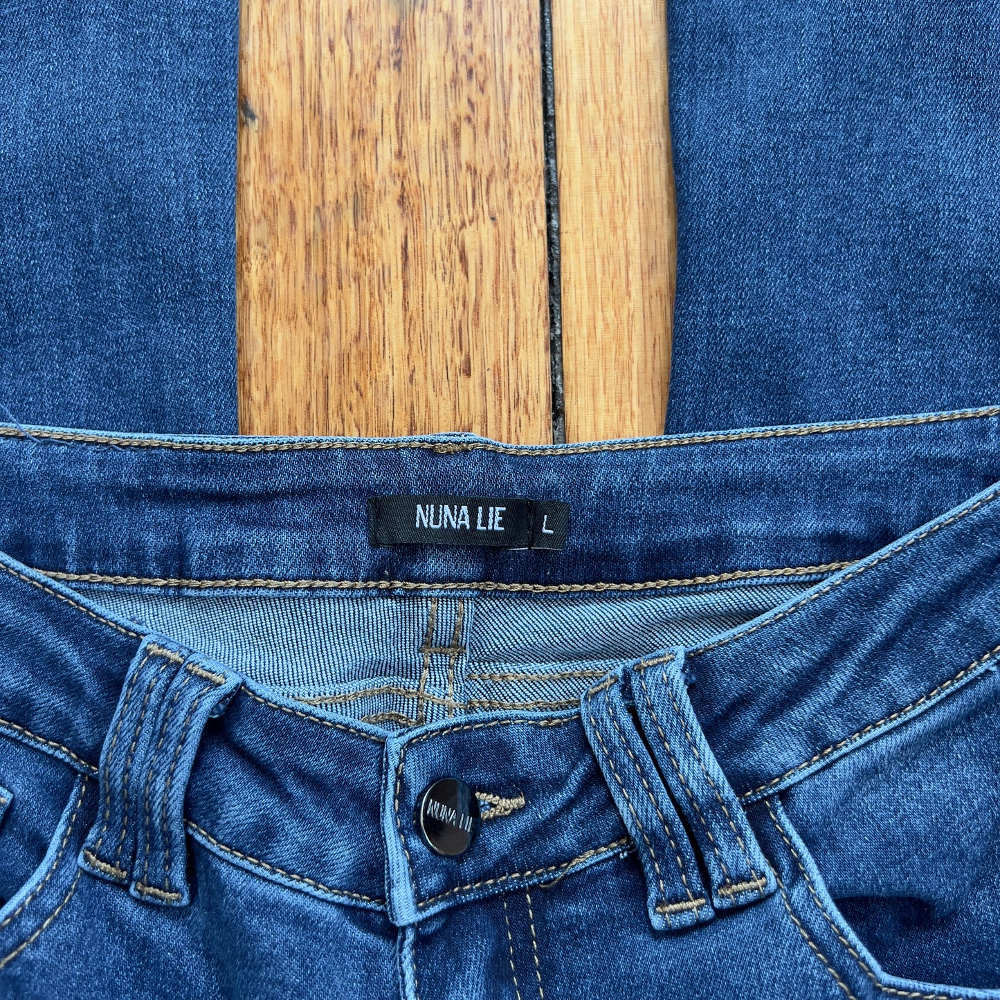 mid wash denim bootcut jeans