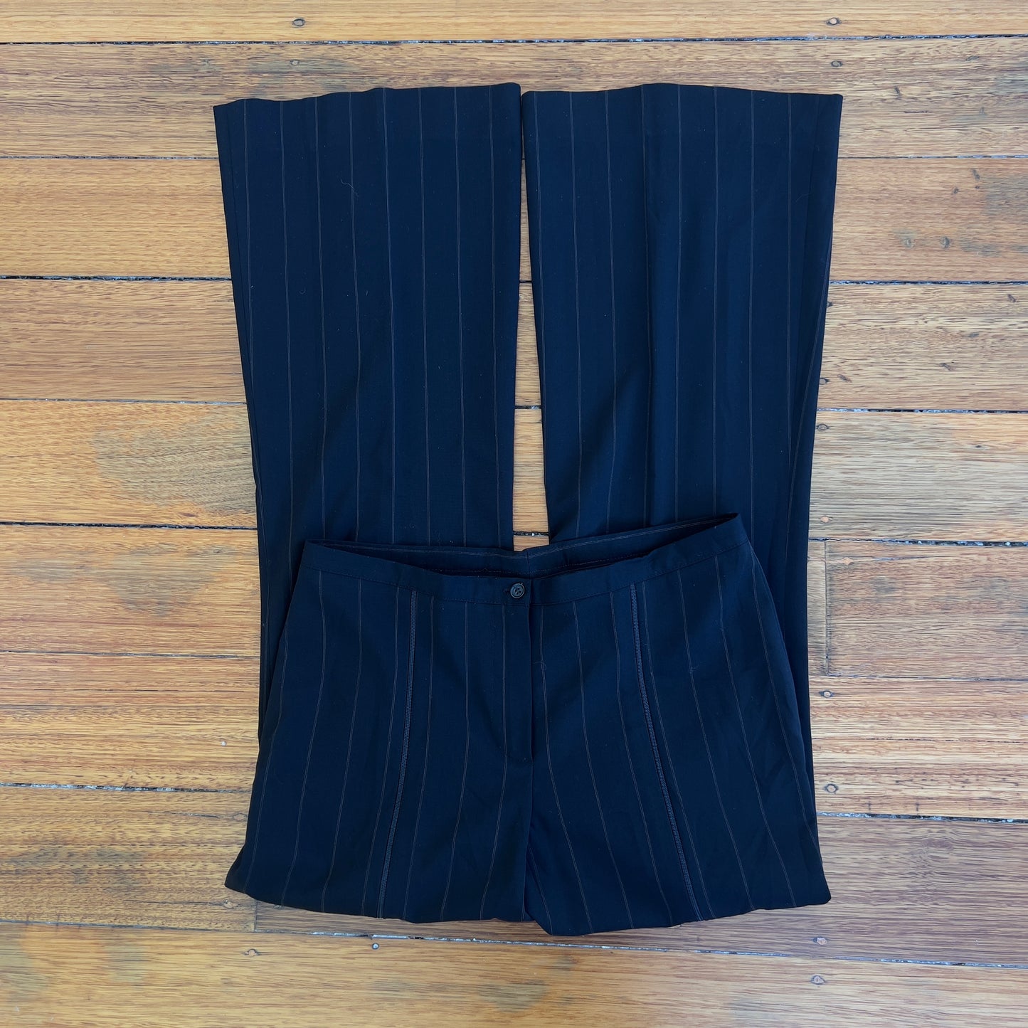 black pinstripe trousers