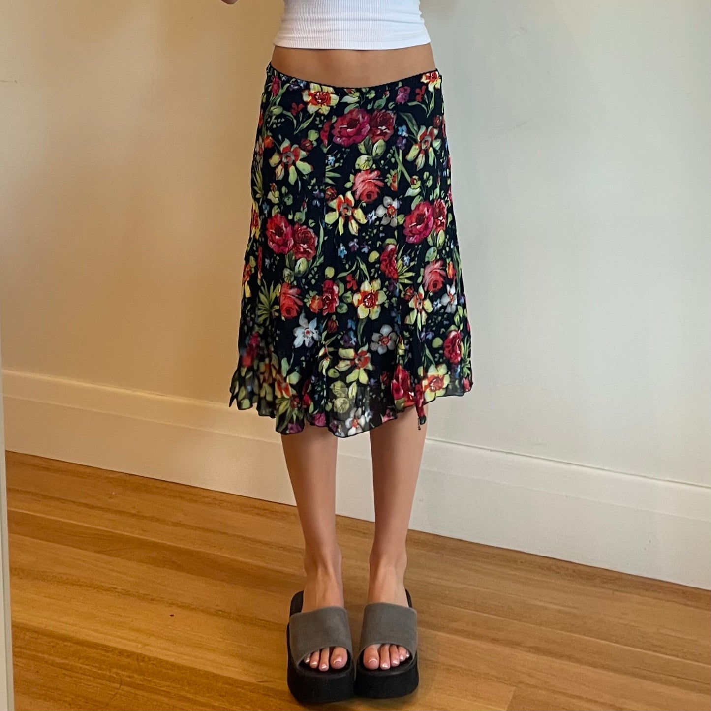 vintage floral midi skirt