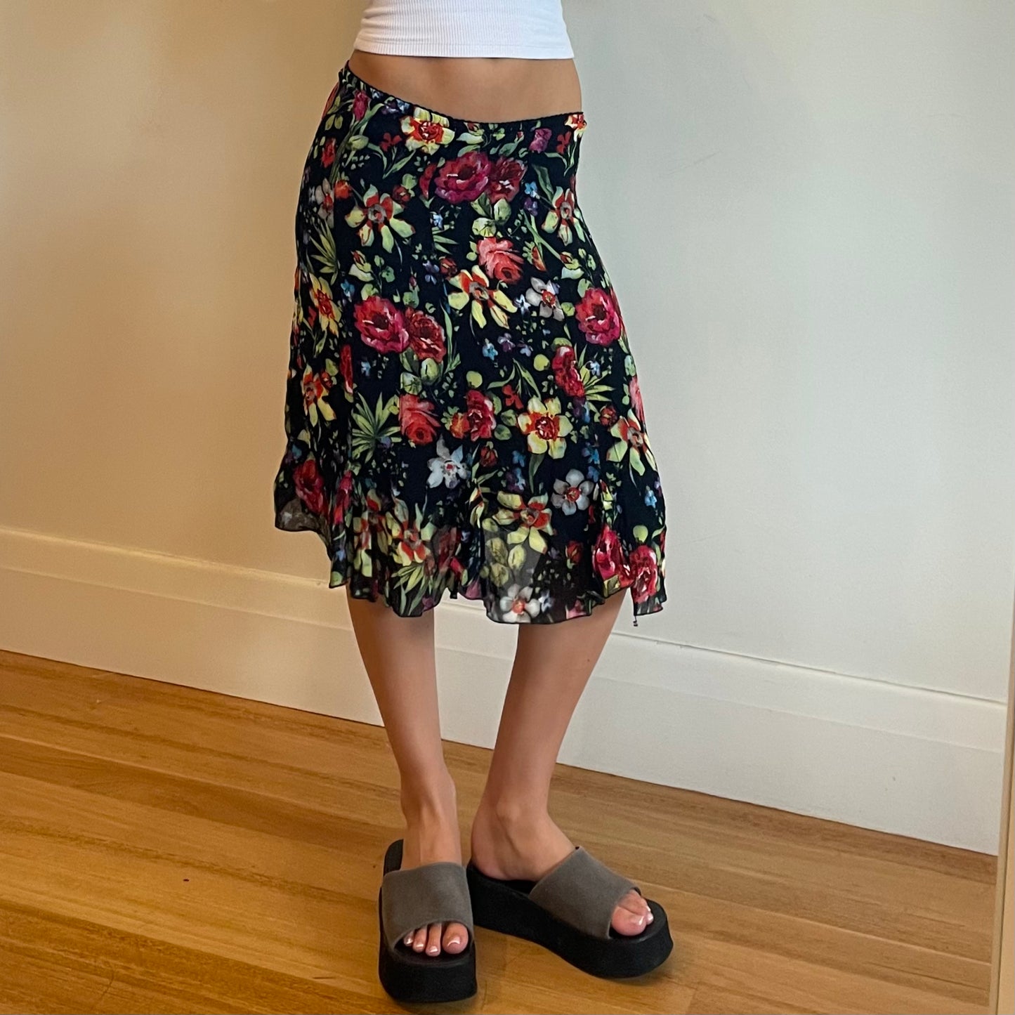 vintage floral midi skirt